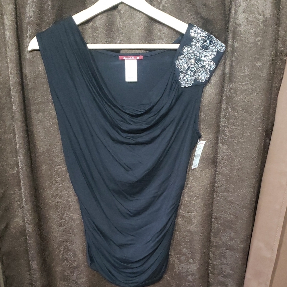 Elegant Black Embellished Dress Large NWT
